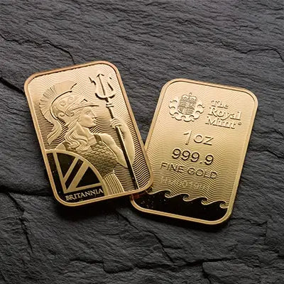 Stacked and individually placed gold bars in various weights, featuring assay marks and a high-quality finish.