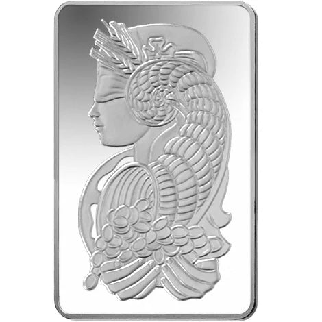 10oz Pamp Suisse Lady Fortuna Silver Bar, featuring the iconic Fortuna design.