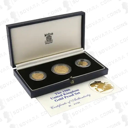 1988 Gold Proof 3-Coin Sovereign Set - Double, Full & Half Sovereign in Original Box with COA