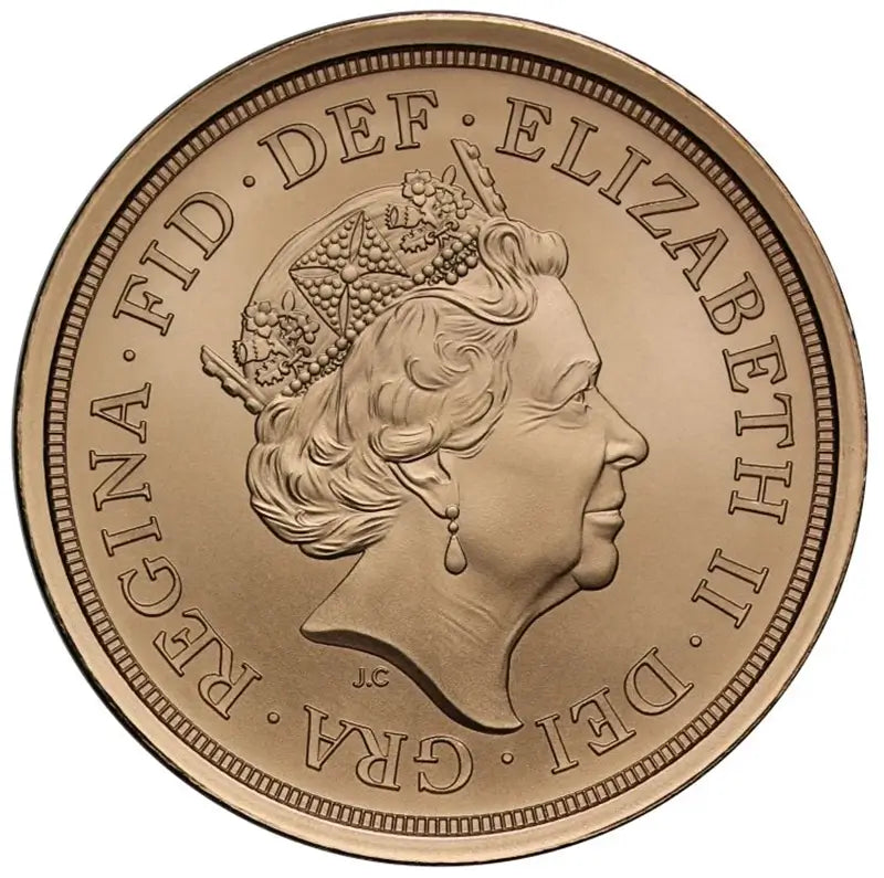 2020 Elizabeth II SOTD Sovereign Brexit Coin – Obverse featuring Jody Clark's fifth portrait of Queen Elizabeth II.