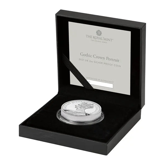 2021 2oz Silver Proof Great Engravers Gothic Crown Coin – William Wyon Design – Queen Elizabeth II Portrait by Jody Clark – The Royal Mint