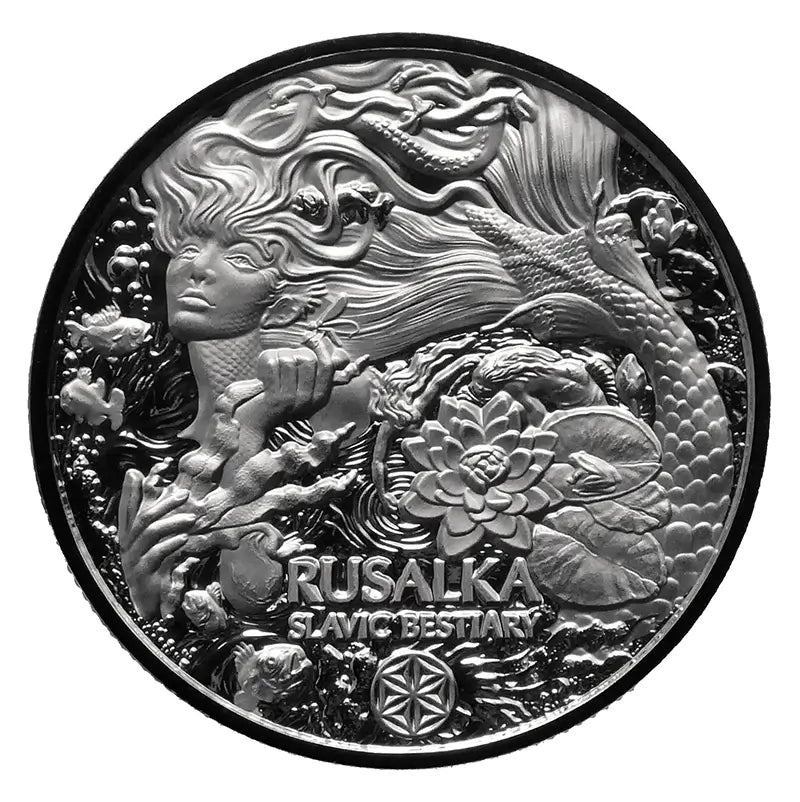 2oz Rusalka Water Spirit Silver Coin, part of the Slavic Bestiary series, 2022.