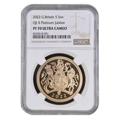 2022 Gold Proof Five Pound (Quintuple) Sovereign PF 70 Ultra Cameo – Platinum Jubilee Edition