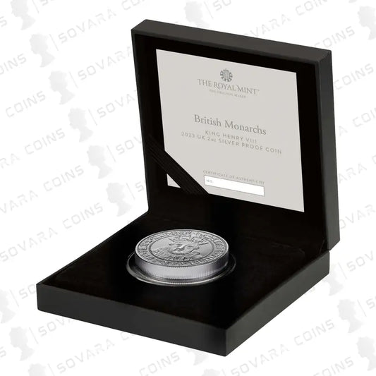 2023 UK 2oz Silver Proof Coin featuring King Henry VIII, part of the British Monarchs Collection by The Royal Mint.