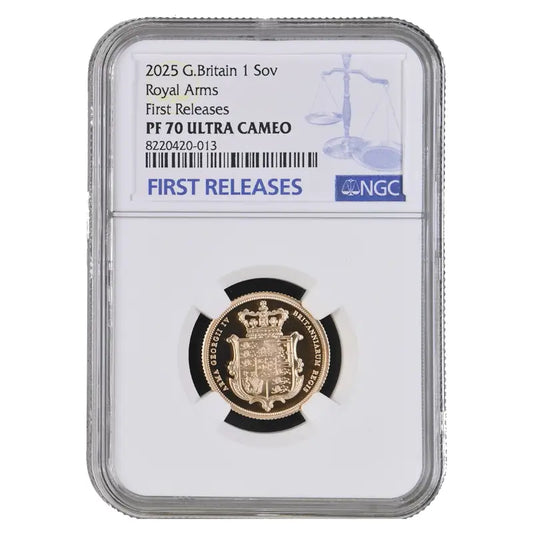 2025 Royal Arms Gold Proof Full Sovereign – NGC PF70 Ultra Cameo