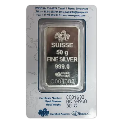 50g Pamp Suisse Silver Bar